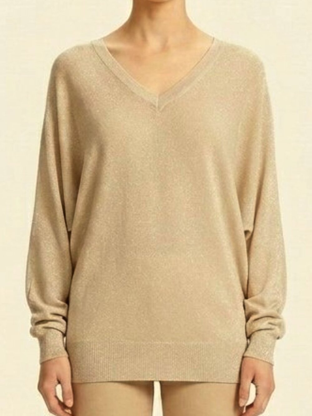 DKNY C Fine Knit Dolman Sleeve Metallic Champagne Sweater- Sz. XS